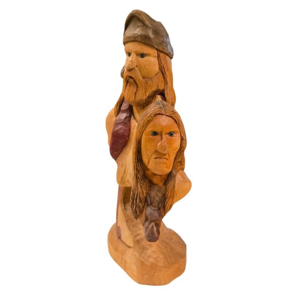 Carved Sculpture Of Two Faces  Viking  Native American Signed Art Handmade - Picture 2 of 16